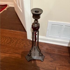 Elegant Bronze and Red Candle Holder 17x8”